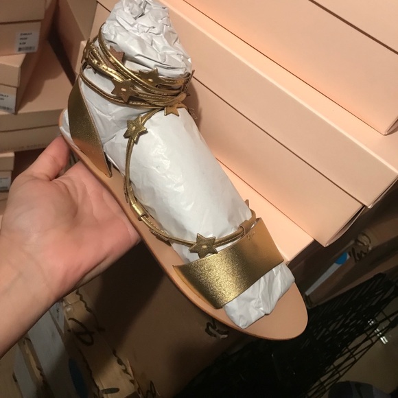 Loeffler Randall Shoes - Starla gold leather flat sandals.